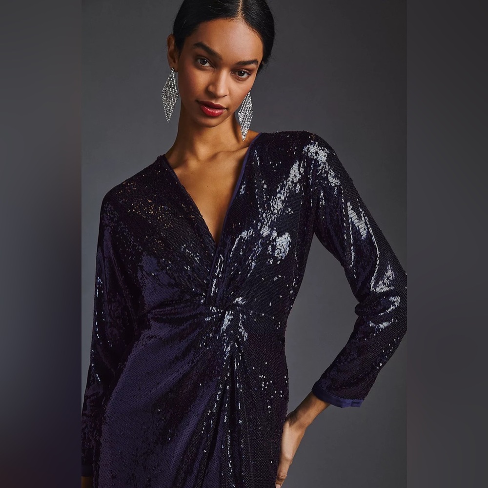 NWT Anthropologie Navy Twist-Front Sequin Dress Sizes 6&8 - Picture 3 of 6